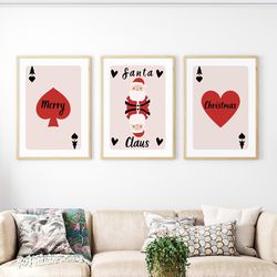 gallery set of 3 christmas wall art, santa claus card poster, funny christmas wall art, christmas printable wall art, xm