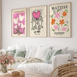 gallery wall art set of 3 prints, matisse print, matisse cutout, flower market print, flower market poster, gallery wall