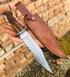 supernatural ruby's demon killing knife with sheath damascus steel handmade knife with real antler handle.