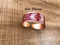 red cuff copper bracelet, authentic copper bracelet, handmade boho style cuff bracelet, bracelet gift