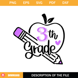 3th grade apple svg, first day of school svg, 3th grade