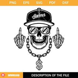 rapper cool skull svg, rapper skull svg, skull middle finger