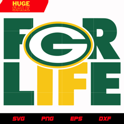 green bay packers for life svg, nfl svg, eps, dxf, png, digital file