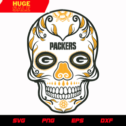 green bay packers skull 2 svg, nfl svg, eps, dxf, png, digital file