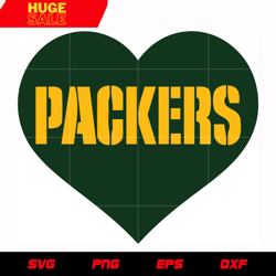 green bay packers heart 2 svg, nfl svg, eps, dxf, png, digital file