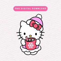 christmas kawaii kitty png, cute christmas sublimation graphic, girly hot cocoa png, holiday kawaii kitty png 1