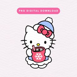 christmas kawaii kitty png, cute christmas sublimation graphic, girly hot cocoa png, holiday kawaii kitty png