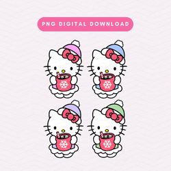 christmas kawaii kitty png, cute christmas sublimation graphic, girly hot cocoa png, holiday kawaii kitty png 2