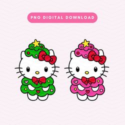 christmas tree kawaii kitty png, kawaii kitty sublimation graphic, cute christmas tree png, christmas bundle digital dow