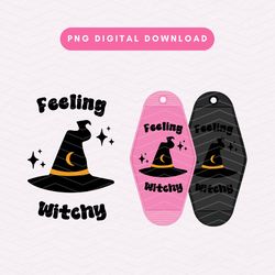 feeling witchy motel keychain png, witch vibes png, trendy halloween keychain design