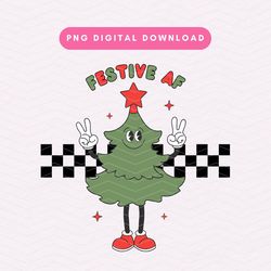 festive af png, retro groovy christmas png, retro christmas tree sublimation graphic