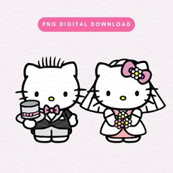 bride  and  groom kawaii kitty couple png, wedding sublimation graphic, wedding day couple png, romantic png