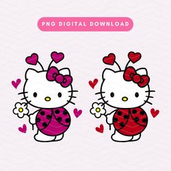 ladybug kitty png, kawaii kitty sublimation graphic, cute ladybug clipart, ladybug, floral, valentines day png digital d