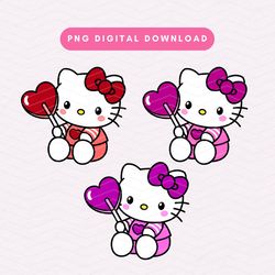 valentines day kawaii kitty png, valentine kitty  sublimation graphic, cute valentine kitty with lollipop png, kitty cli