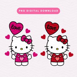 valentines day kawaii kitty png, valentine kitty sublimation graphic, valentine balloons png