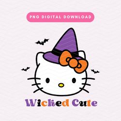 wicked cute halloween png, kawaii kitty witch png, cute  and  spooky sublimation graphic, digital download