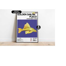 aquarium fish poster, golden sailfin pleco aquarium poster,