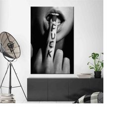 woman middle finger, f*ck wall art, f*ck canvas,