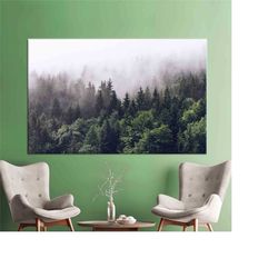 misty mountain view, forest wall art, mountain landscape