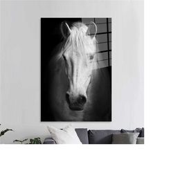 horse glass, white horse photo print, canvas glass