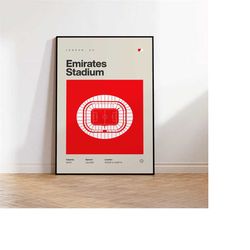 arsenal poster, emirates stadium football print, mid century