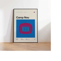 barcelona poster, camp nou stadium football print, mid