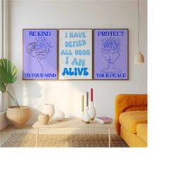 set of 3 bright blue wall art bundle,