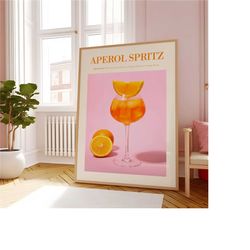 aperol spritz cocktail print, bar cart art, contemporary