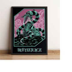 beetlejuice poster, michael keaton wall art, movie print,