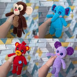 cocomelon handmade toy set: bear, mouse, elephant, and monkey - perfect gift for kids and fans!