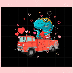 kids dinosaur fire truck valentines day svg graphic designs, valentine svg,valentine day svg,valentine day,happy valenti