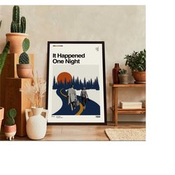 it happened one night movie poster, it happened film, it happened poster, vintage modern, album cover poster, minimalist