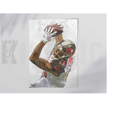 mike evans tampa bay buccaneers poster/canvas print, watercolor painting football art, office, man cave, bedroom wall de