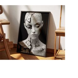 broken woman statue art | black and white wall decor | maximalist print | printable wall art