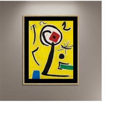 joan miro paintings, character, bird, star in a landscape artwork poster print framed canvas, surrealism poster, vintage