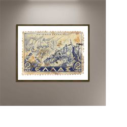 the battle of salamis, greek postage stamp photo poster print poster framed, picture wall art decoration, greece postage