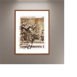 a stamp printed in greece from the 'homeric epics' issue shows the deification of homer photo poster print poster framed