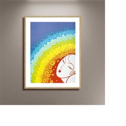 ert artwork rainbow in blossom poster print framed canvas, erte poster, art decor style, elegant canvas wall art, vintag