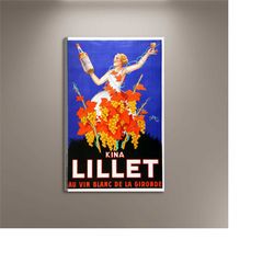 kina lillet vintage poster print framed canvas, retro advertising poster, french poster, vintage posters, wall art, gift