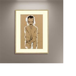 egon schiele portrait of eduard kosmack frontal with clasped hands print framed canvas, art decor, artistic canvas wall