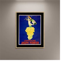 joseph perrier, champagne poster print framed canvas, natural wine poster, travel poster, vintage poster, wall art, gift