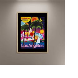 american airlines los angeles 1970 vintage poster print framed canvas, california, travel poster, vintage poster, wall a