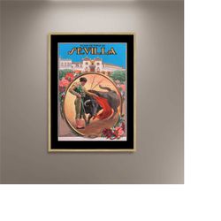 plaza de toros de la real maestranza de caballera de sevilla poster print framed canvas, vintage poster, wall art, gift