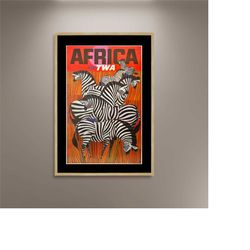 africa travel twa airline zebra poster print framed canvas,  travel poster, vintage poster, wall art, gift canvas