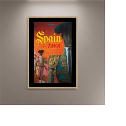 spain vintage travel poster print framed canvas, airline poster, vintage poster, advertising poster, wall art, gift canv