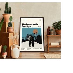 the freewheelin poster, bob dylan, vintage modern, album cover poster, minimalist art, high quality, wall art, modern vi