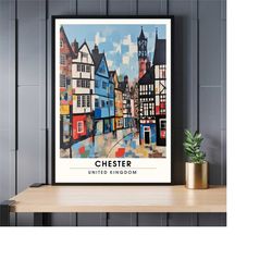 chester travel poster - artistic urban landscape print - uk souvenirs collection