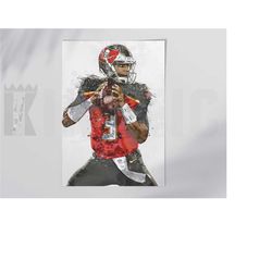 jameis winston tampa bay buccaneers poster/canvas print, watercolor painting football art, office, man cave, bedroom wal