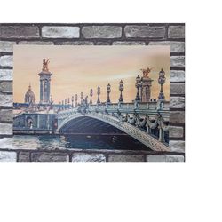 alexandre iii bridge, landscape art canvas, cityscape wall art, bridge photo canvas decor, river landscape art, paris la