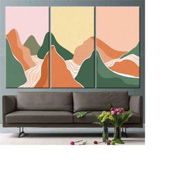 abstract mountain landscape, mountain drawing print, mountain canvas, boho mountain, boho canvas, bohemian decor, minima